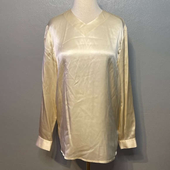 NWT Due Per Due 100% Silk Long Sleeve Blouse Ivory 10 - Picture 1 of 7